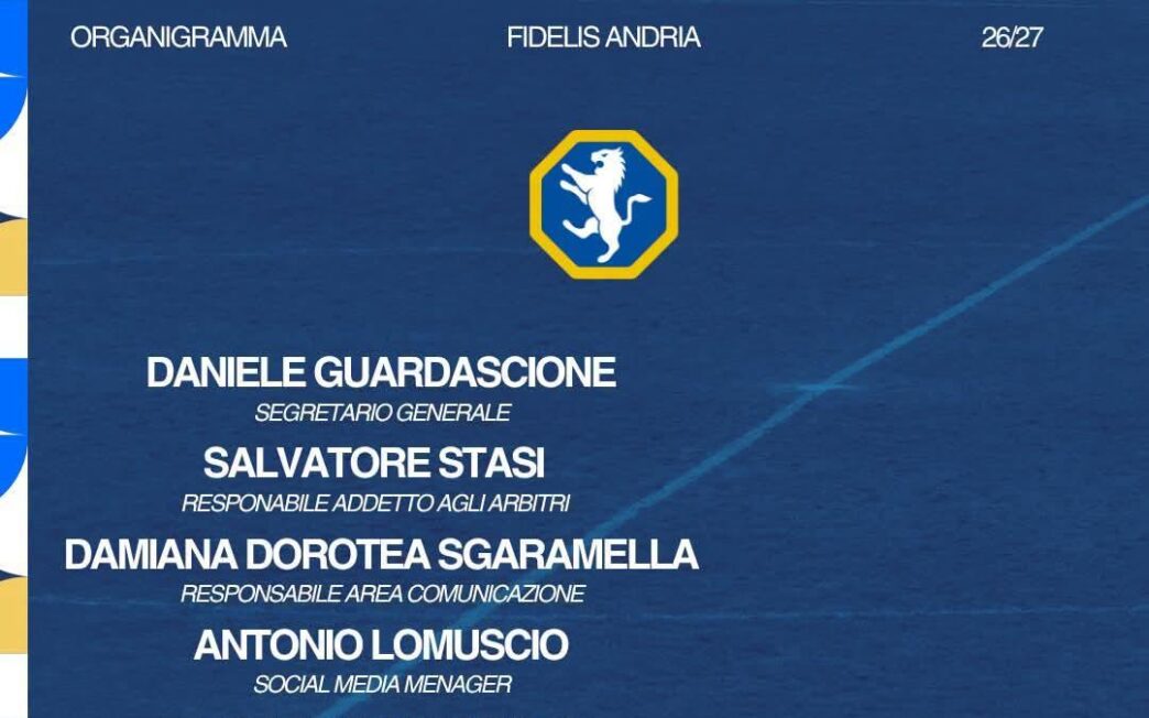 Fidelis Andria: definito l'organigramma societario per la stagione 2026/27